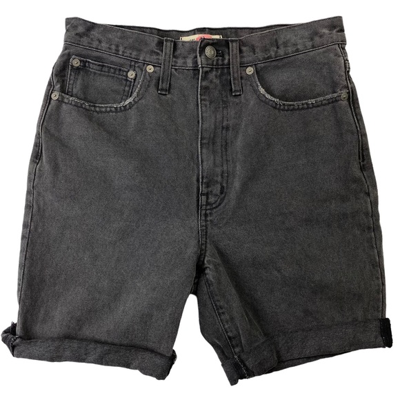 Madewell Pants - Madewell High Rise Waisted Long Denim Short Black Charcoal Cut Off